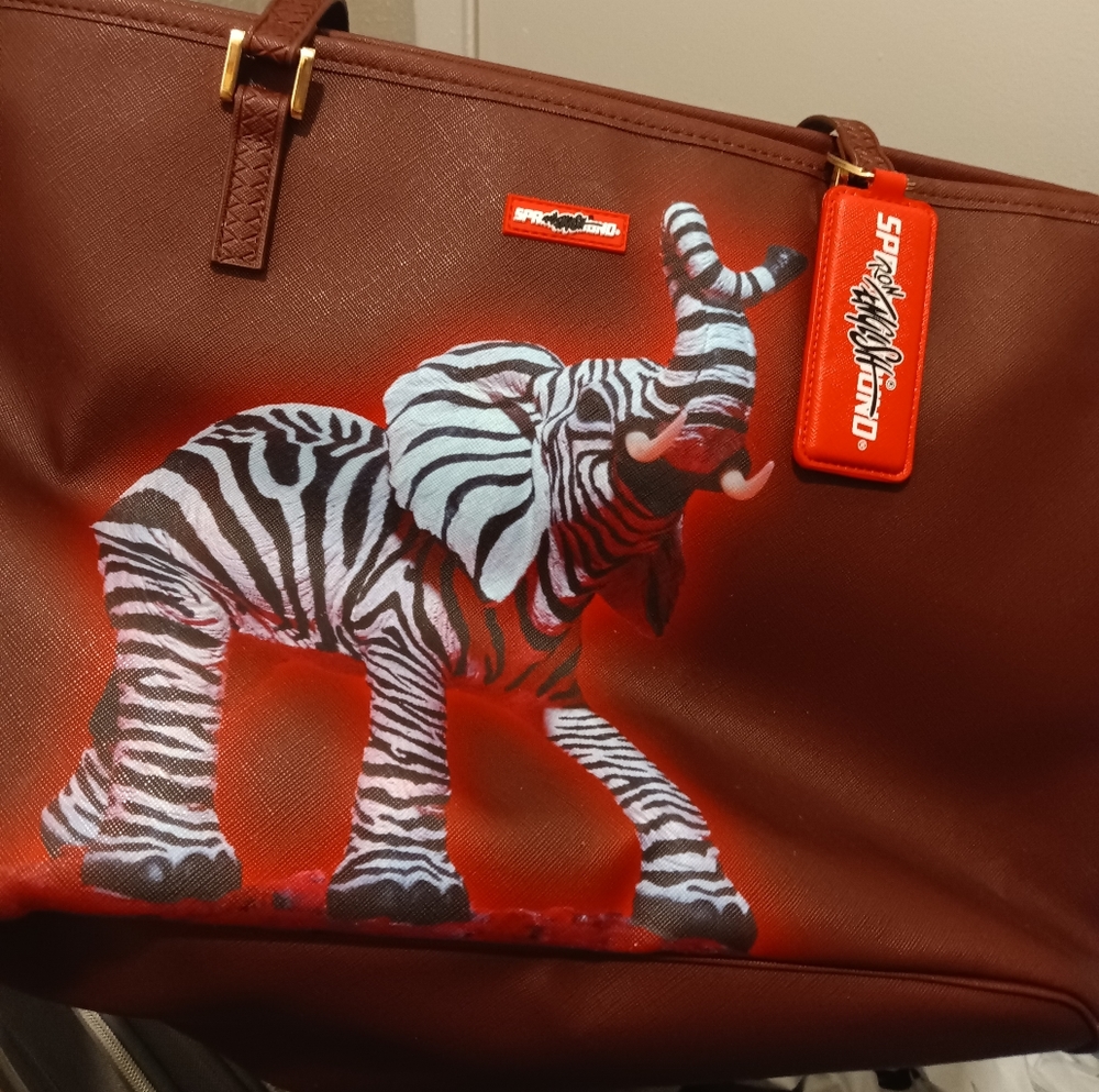 NEW Sprayground Zebra Elephant Ron English Collab Tote